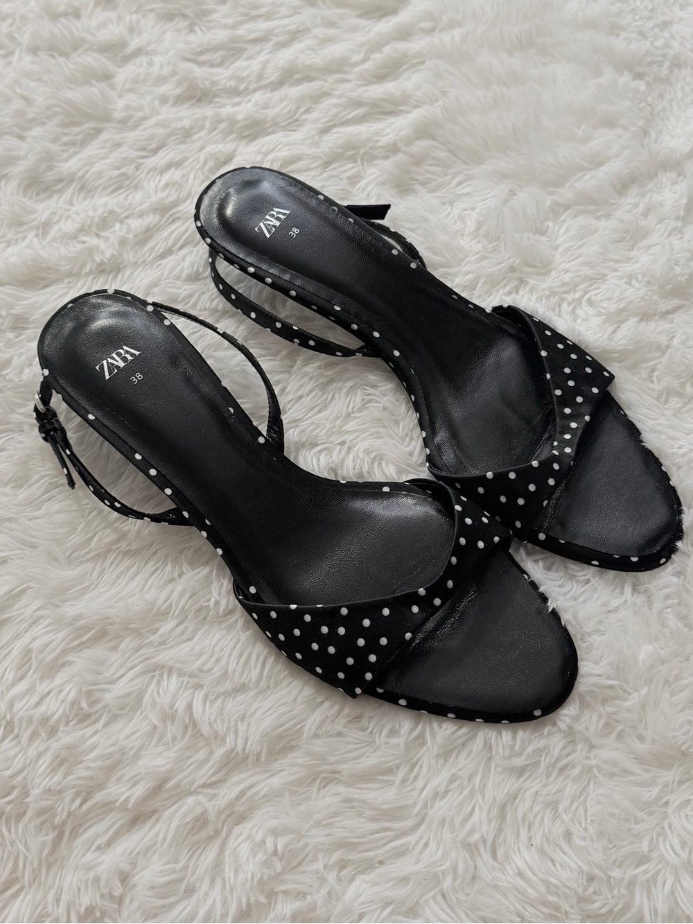 Zara Black Polka Dot Slingback Sandals